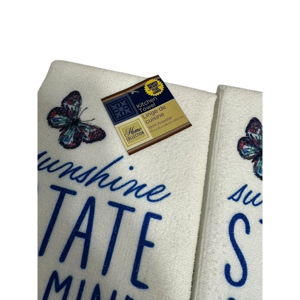 home collection 2 kitchen hand towels with 1 dish drying mat blue butterflies‎
